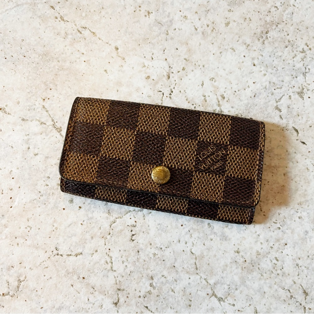 Louis Vuitton Damier Ebene Canvas Key Ring Holder Brown COA